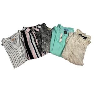 Assorted Women's Work Blouses Bundle - Striped, Lace, Casual Tops - Size L